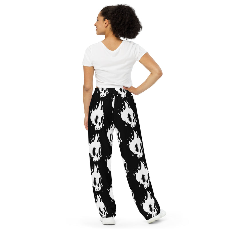 Flames unisex wide-leg pants Brown