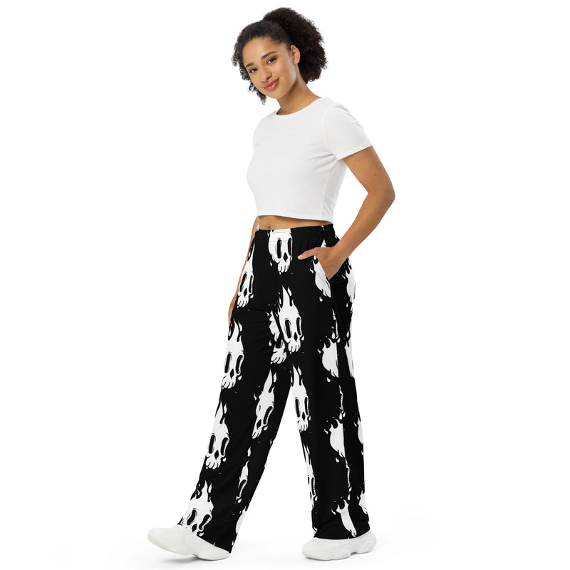 Flames unisex wide-leg pants Brown