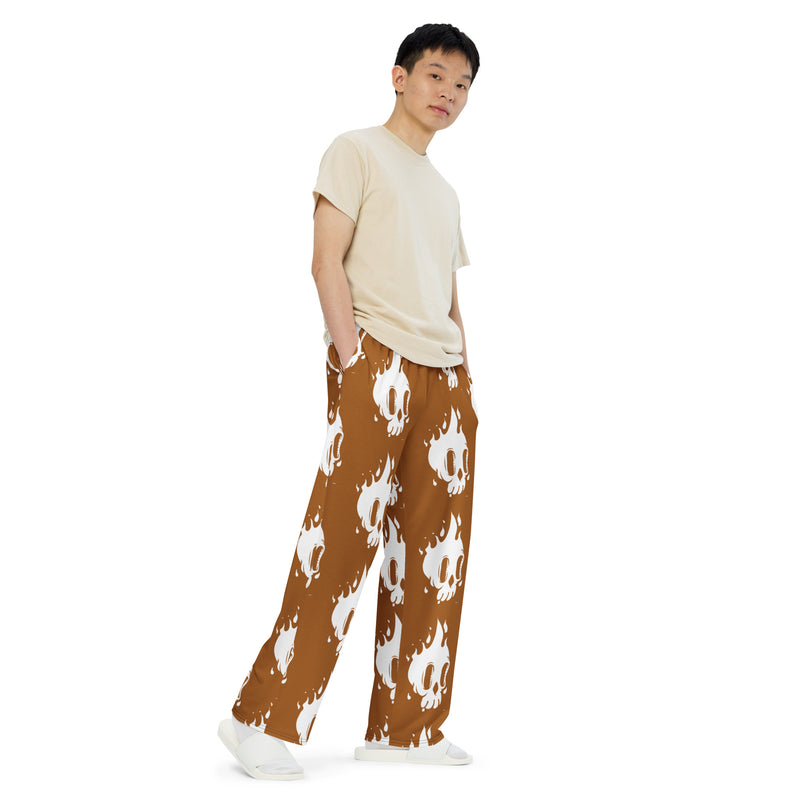 Flames unisex wide-leg pants Brown